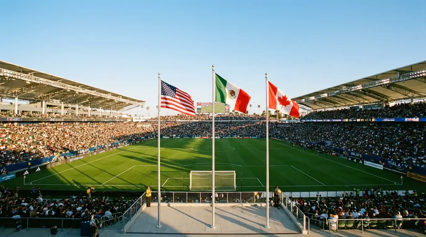 Oversigt over VM i fodbold 2026 med stadioner i USA, Mexico og Canada