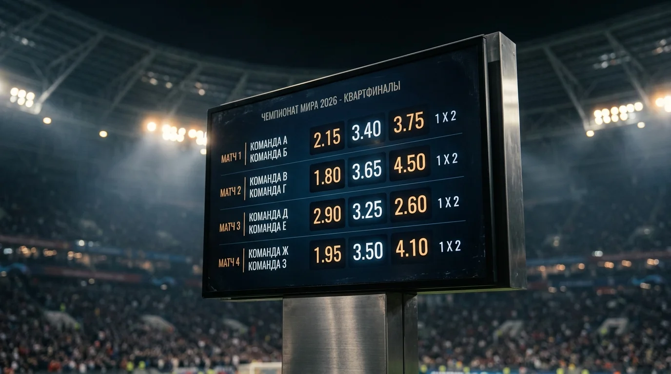 Oddstavle med decimaltal for et fodboldslutspil under stadionlys